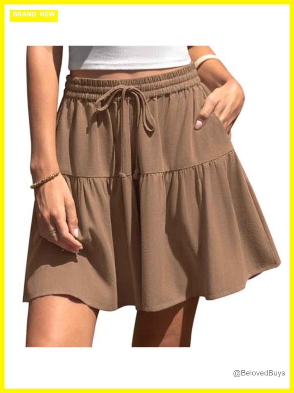 Linen Blend Wide Leg Skort with Pockets - Flowy Pleated Skirt Shorts